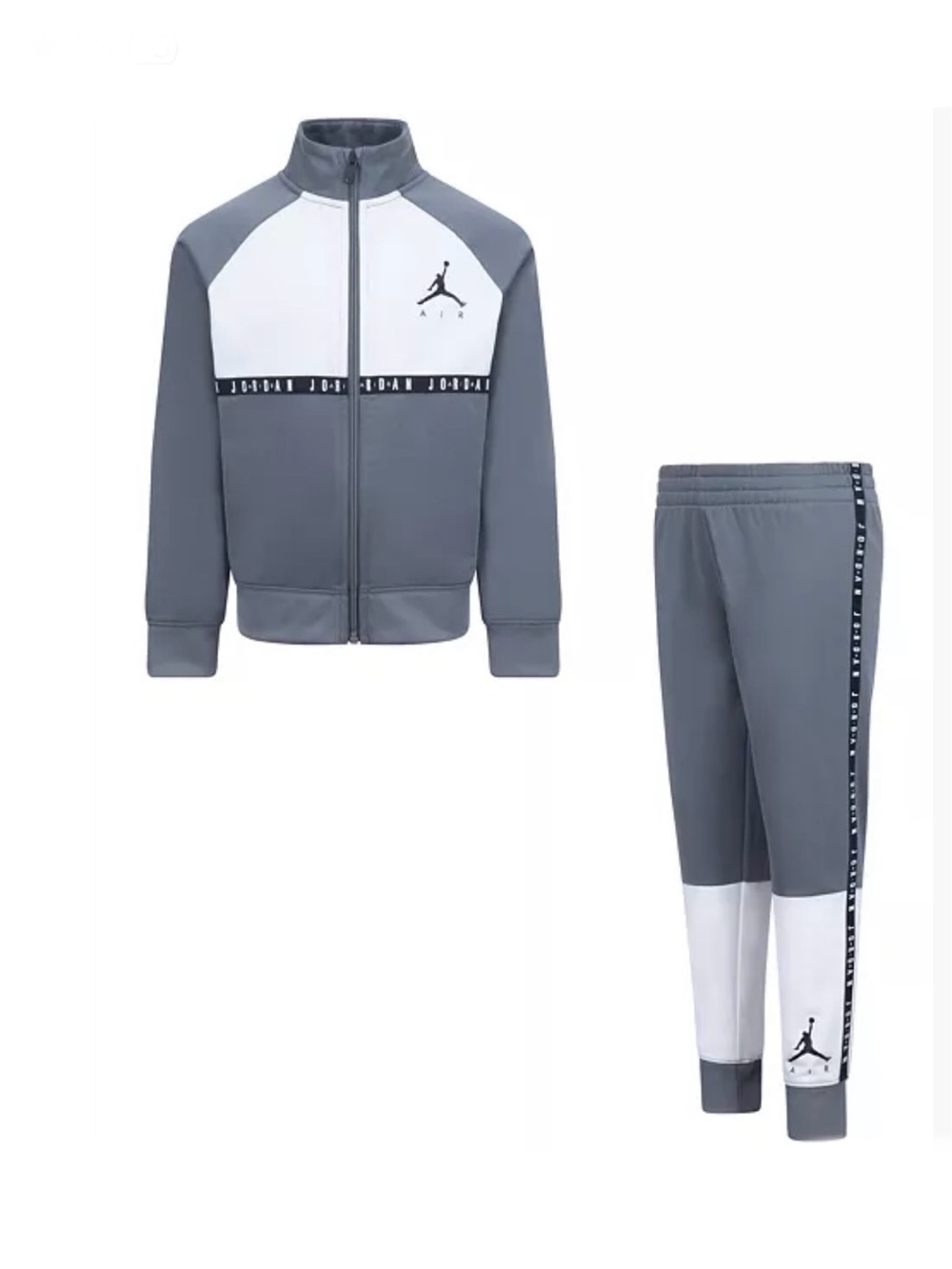 Air Jordan⛹🏾‍♂️Kids👦🏻2 Pc Set Tracksuit Full Zip Jacket Gray White Jumpman Sz 6